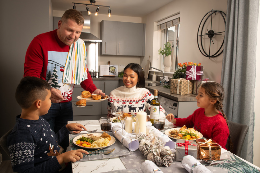 Family having Christmas dinner